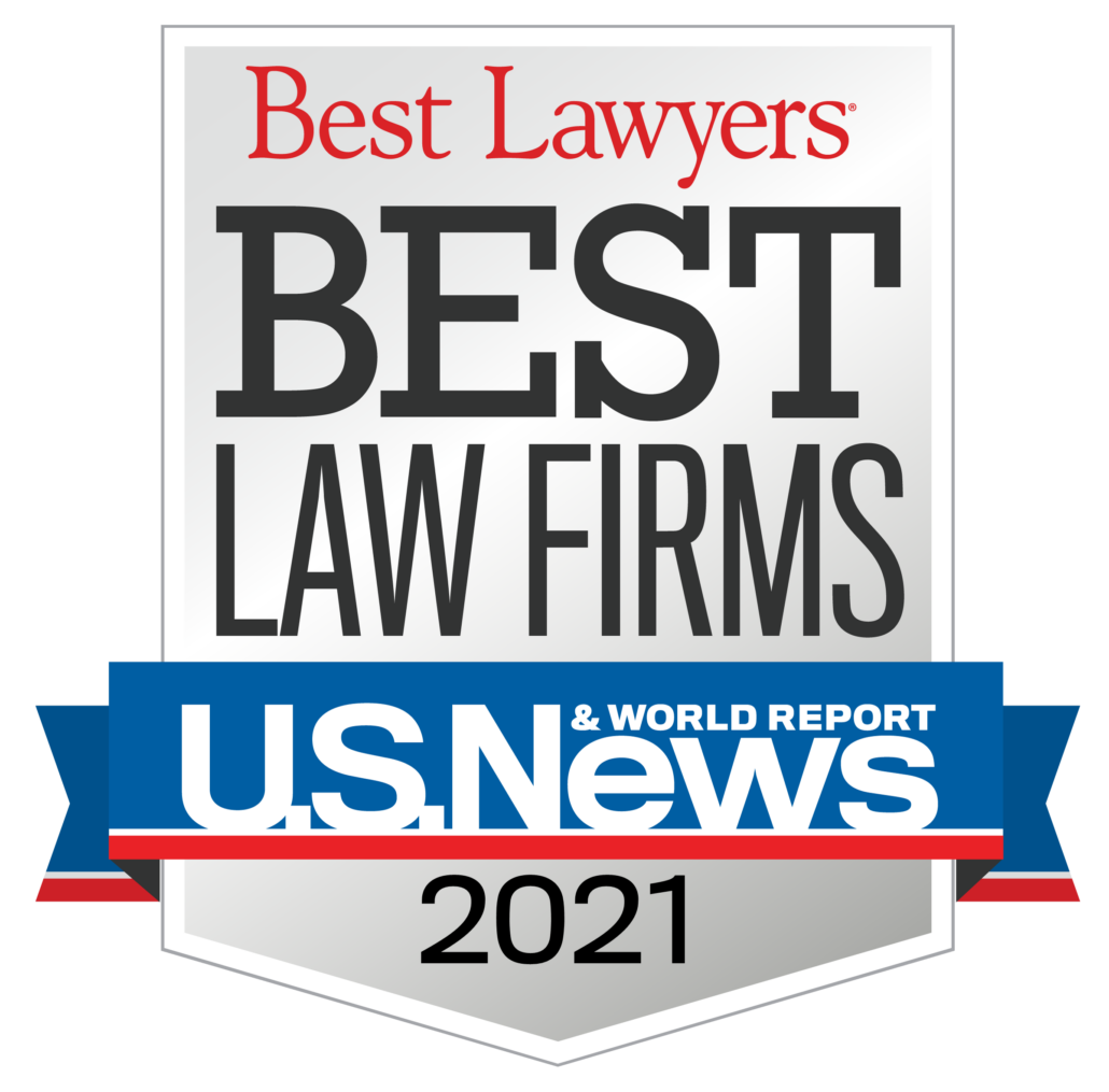 A badge awarded to the firm announcing its ranking in Best Lawyer's as a Best Law Firm in 2020. 