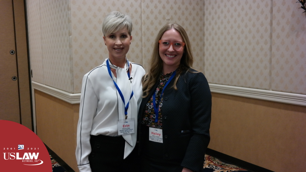 Erin at USLAW with Speaker USLAW Fall 2021 Client Conference